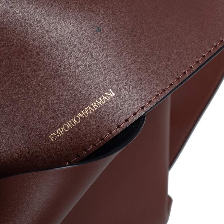 Pre Owned Emporio Armani Brown Leather Flap Top Handle Bag