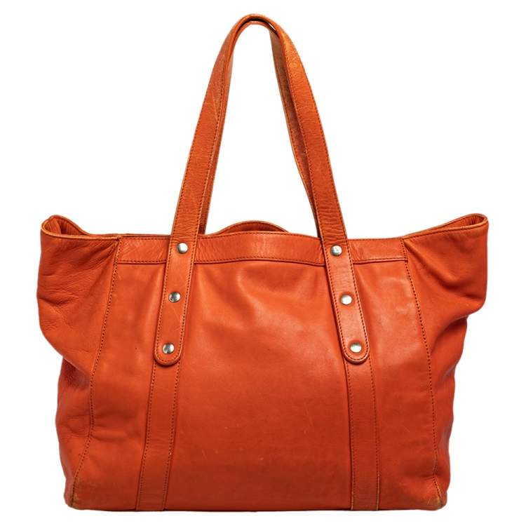 Pre Owned Emporio Armani Orange Leather Tote