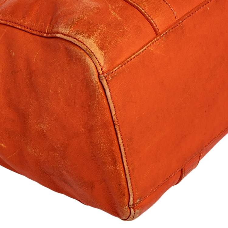 Pre Owned Emporio Armani Orange Leather Tote