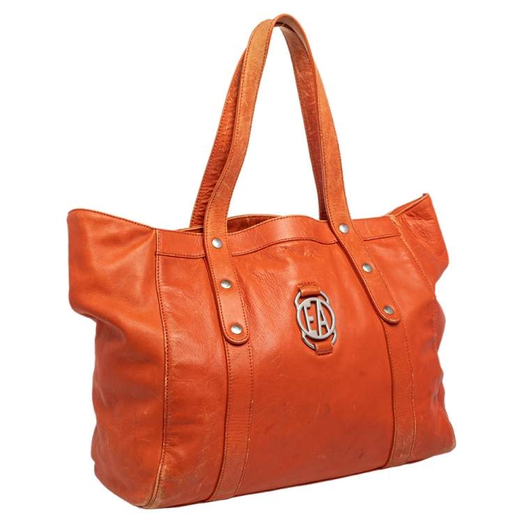 Pre Owned Emporio Armani Orange Leather Tote