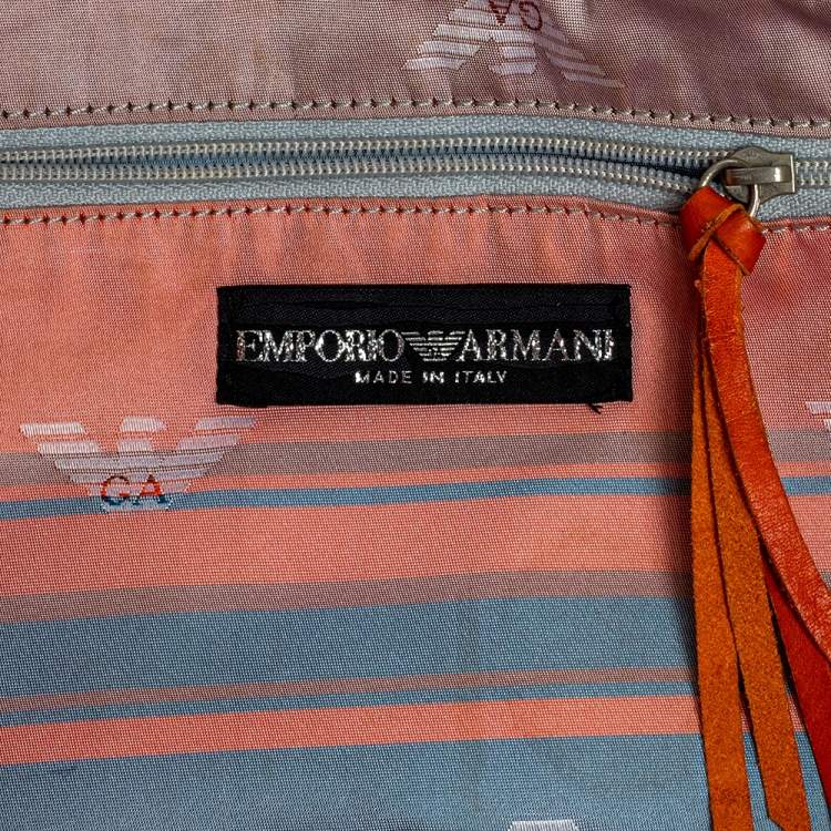 Pre Owned Emporio Armani Orange Leather Tote