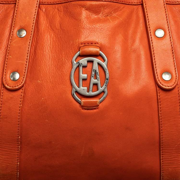 Pre Owned Emporio Armani Orange Leather Tote