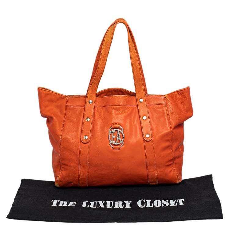 Pre Owned Emporio Armani Orange Leather Tote
