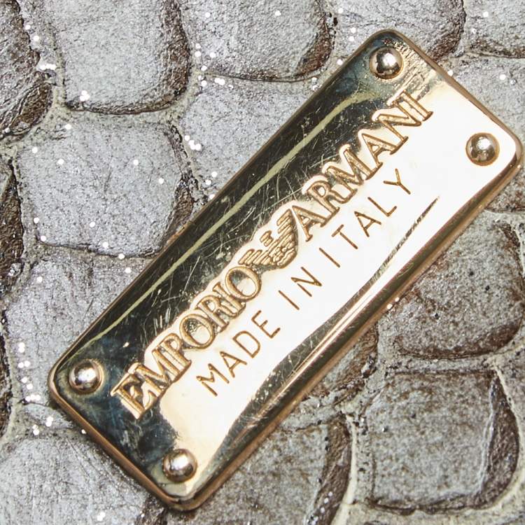 Pre Owned Emporio Armani Green Glittery Snakeskin Embossed Leather Chain Detail Hobo