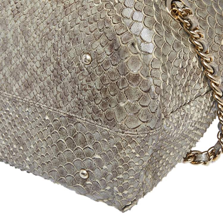 Pre Owned Emporio Armani Green Glittery Snakeskin Embossed Leather Chain Detail Hobo