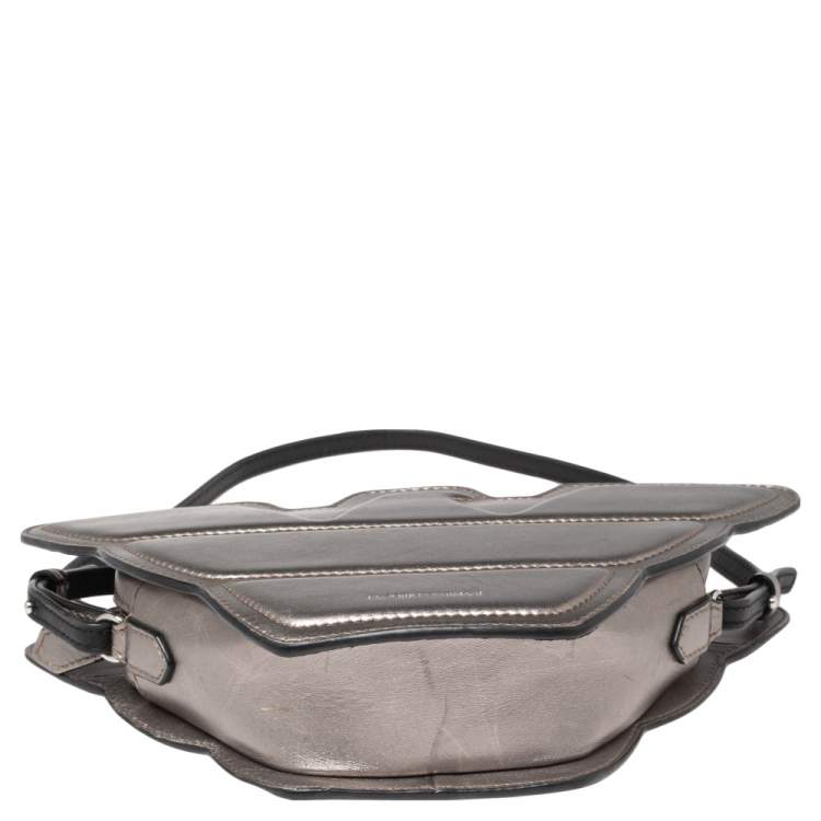 Pre Owned Emporio Armani Metallic Grey Leather Structured Logo Crossbody Bag