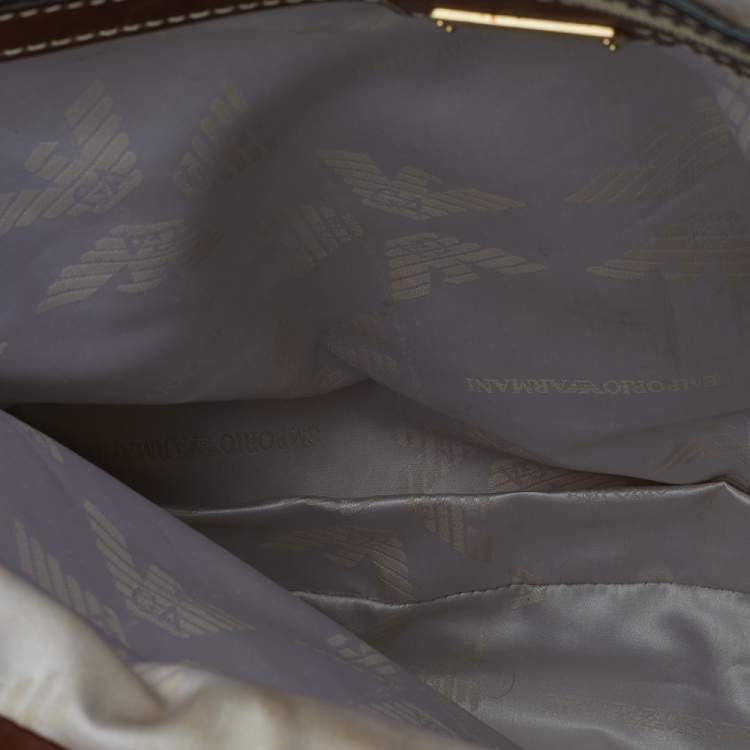 Pre Owned Emporio Armani Beige/Brown Monogram Canvas And Leather Shoulder Bag