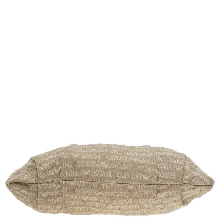 Pre Owned Emporio Armani Beige/Brown Monogram Canvas And Leather Shoulder Bag