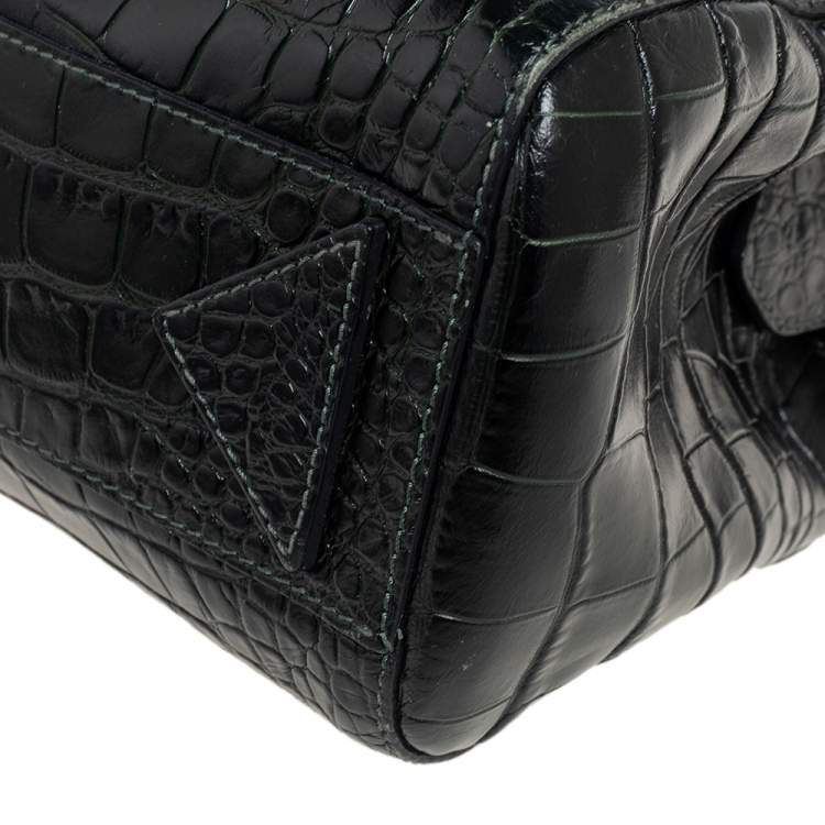 Pre Owned Emporio Armani Green Crocodile Embossed Leather Satchel 