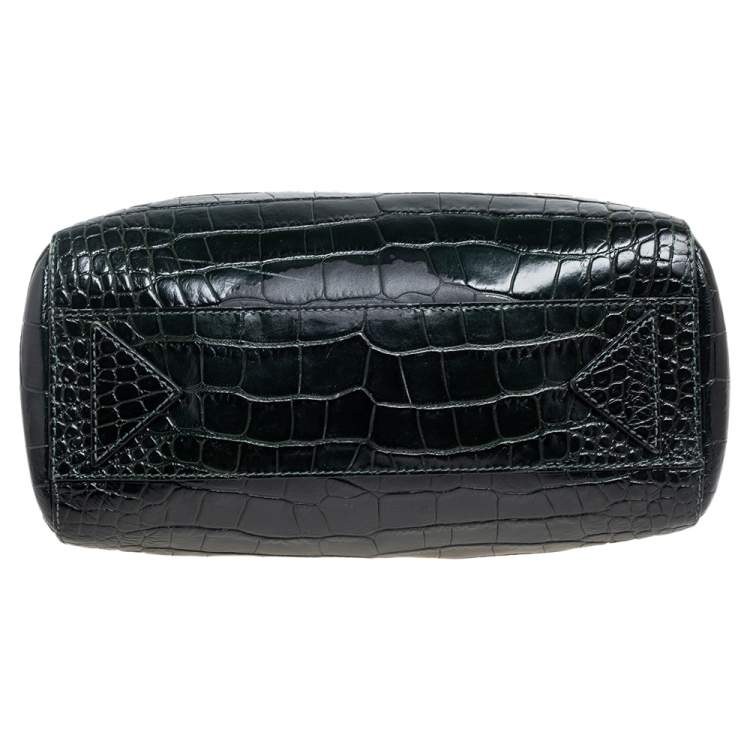 Pre Owned Emporio Armani Green Crocodile Embossed Leather Satchel 