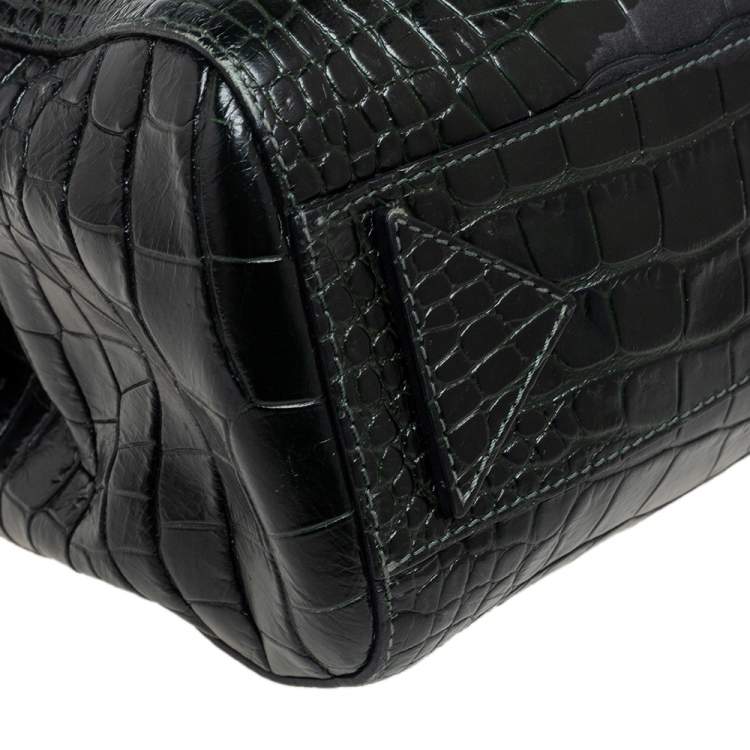 Pre Owned Emporio Armani Green Crocodile Embossed Leather Satchel 