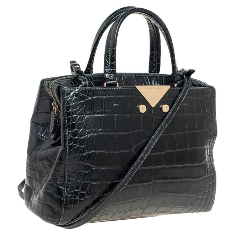 Pre Owned Emporio Armani Green Crocodile Embossed Leather Satchel 
