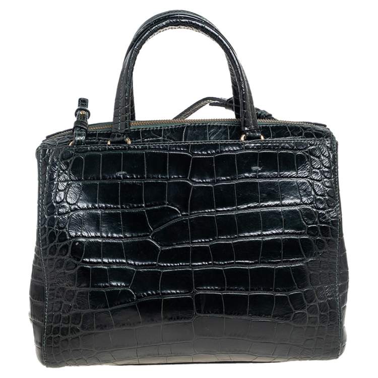 Pre Owned Emporio Armani Green Crocodile Embossed Leather Satchel 