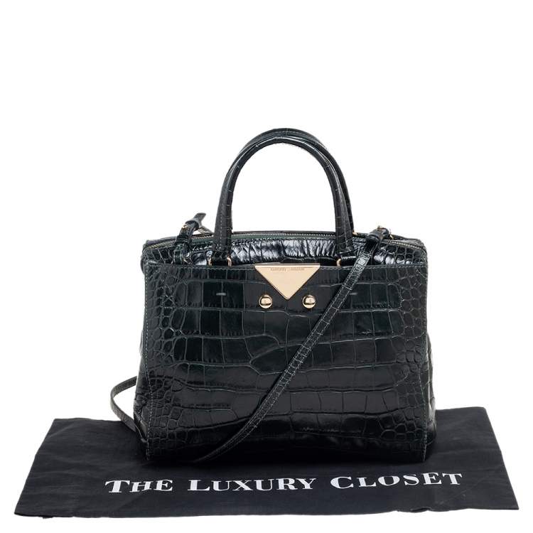 Pre Owned Emporio Armani Green Crocodile Embossed Leather Satchel 