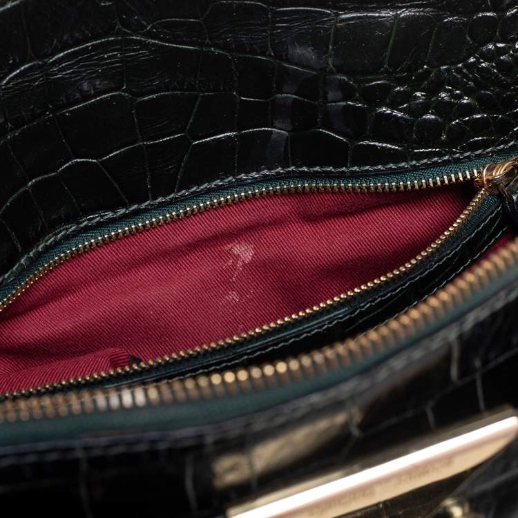 Pre Owned Emporio Armani Green Crocodile Embossed Leather Satchel 