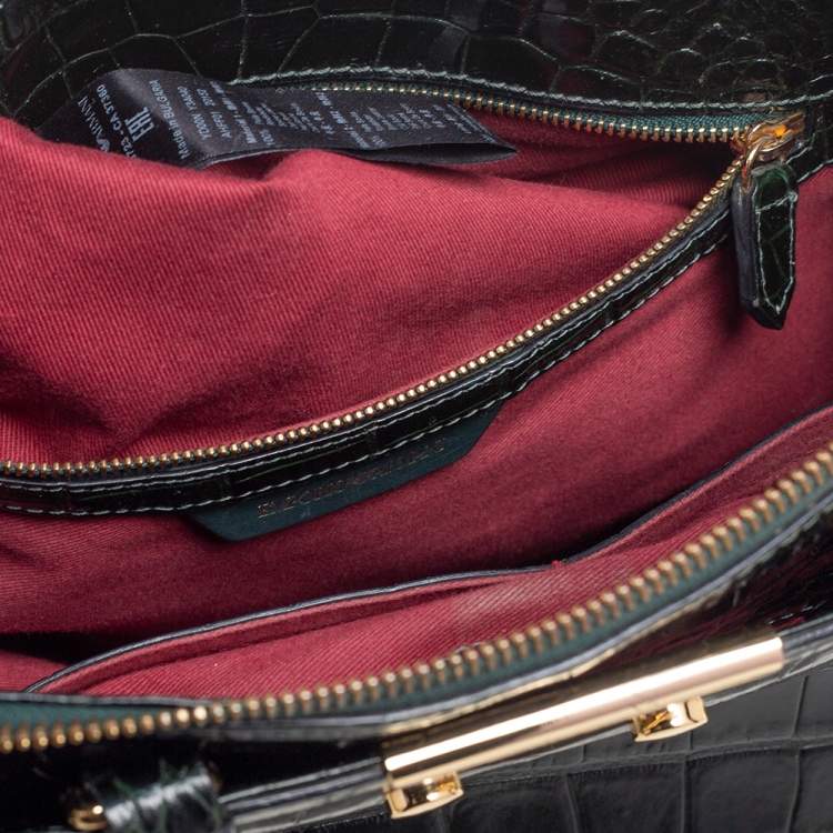 Pre Owned Emporio Armani Green Crocodile Embossed Leather Satchel 