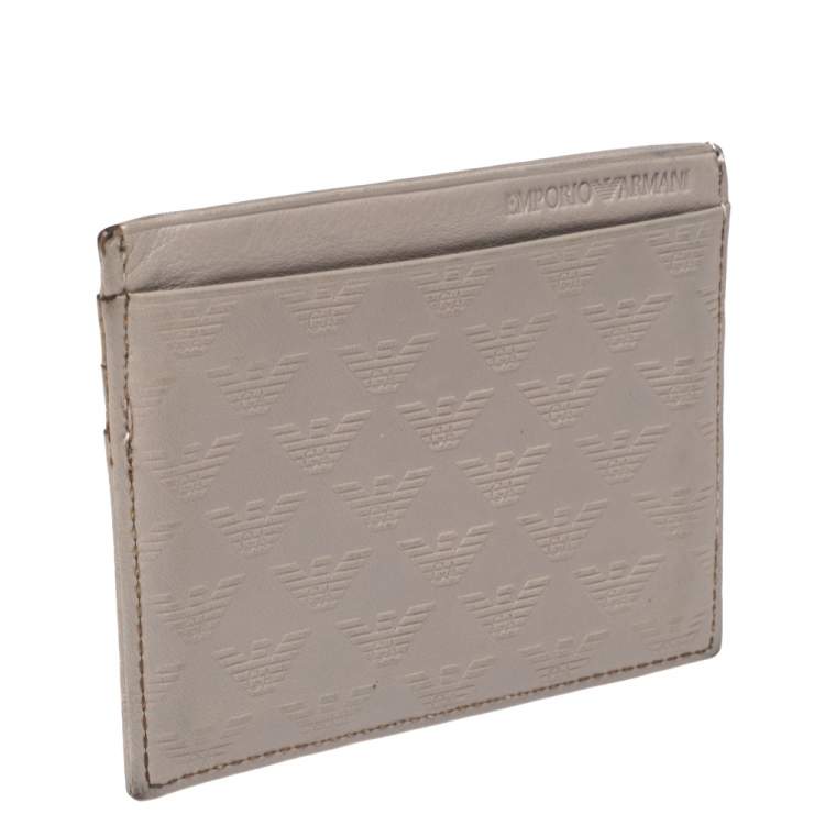 Pre Owned Emporio Armani Grey Leather Card Holder