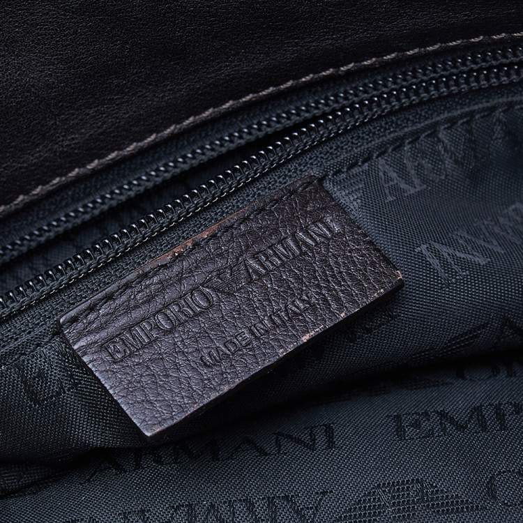 Pre Owned Emporio Armani Dark Brown Leather Flap Messenger Bag