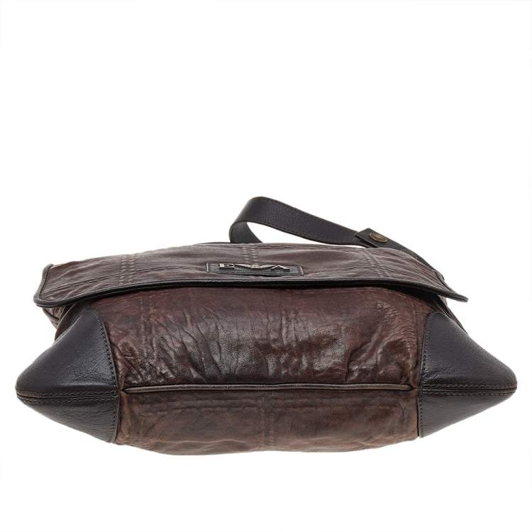 Pre Owned Emporio Armani Dark Brown Leather Flap Messenger Bag