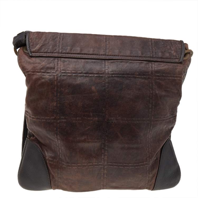Pre Owned Emporio Armani Dark Brown Leather Flap Messenger Bag