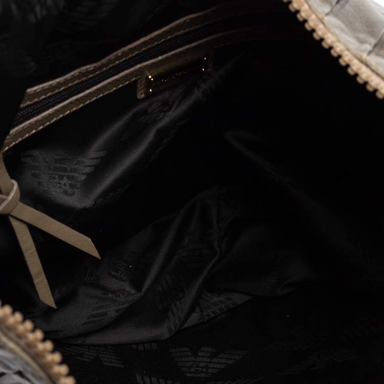 Pre Owned Emporio Armani Grey Leather Leather Zip Around Hobo