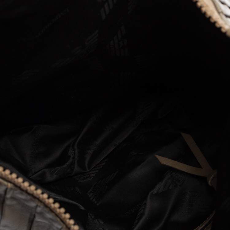 Pre Owned Emporio Armani Grey Leather Leather Zip Around Hobo