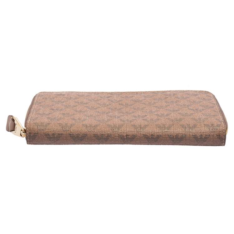 Pre Owned Emporio Armani Beige Printed Leather Zip Around Wallet