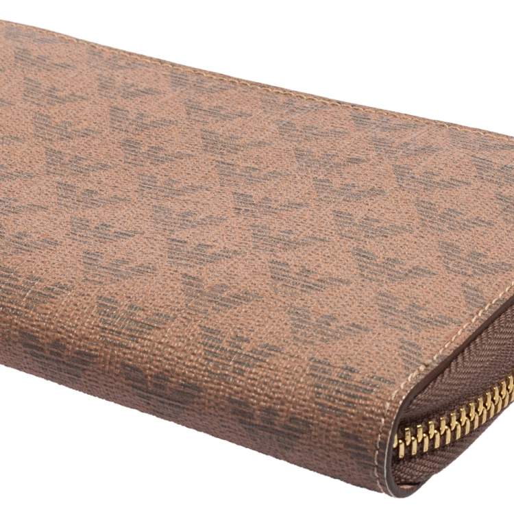 Pre Owned Emporio Armani Beige Printed Leather Zip Around Wallet
