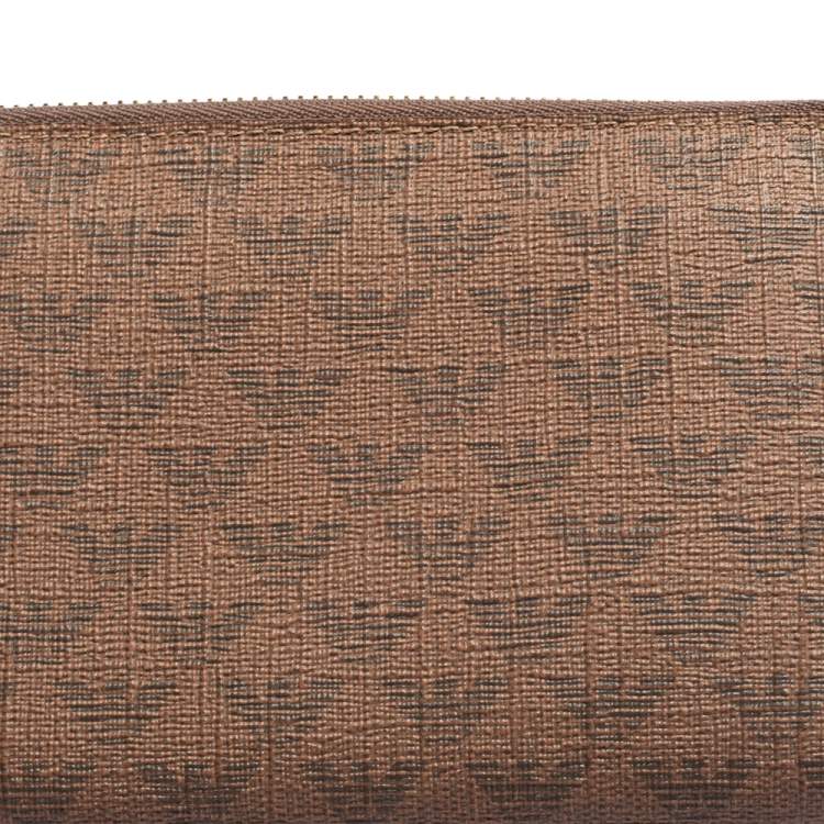 Pre Owned Emporio Armani Beige Printed Leather Zip Around Wallet