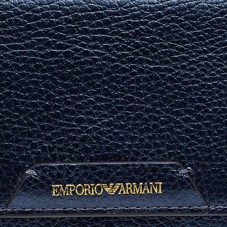 Pre Owned Emporio Armani Metallic Navy Blue Leather Continental Wallet