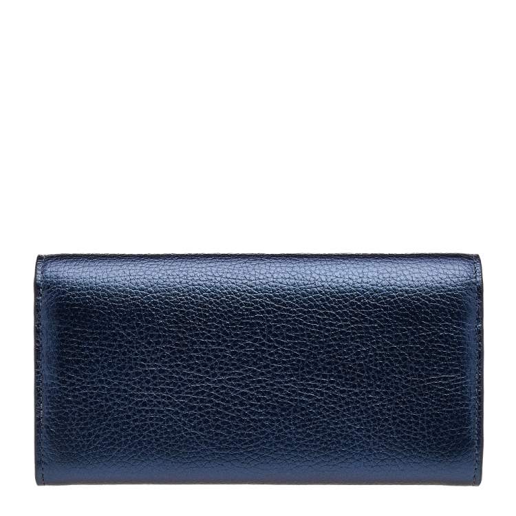 Pre Owned Emporio Armani Metallic Navy Blue Leather Continental Wallet