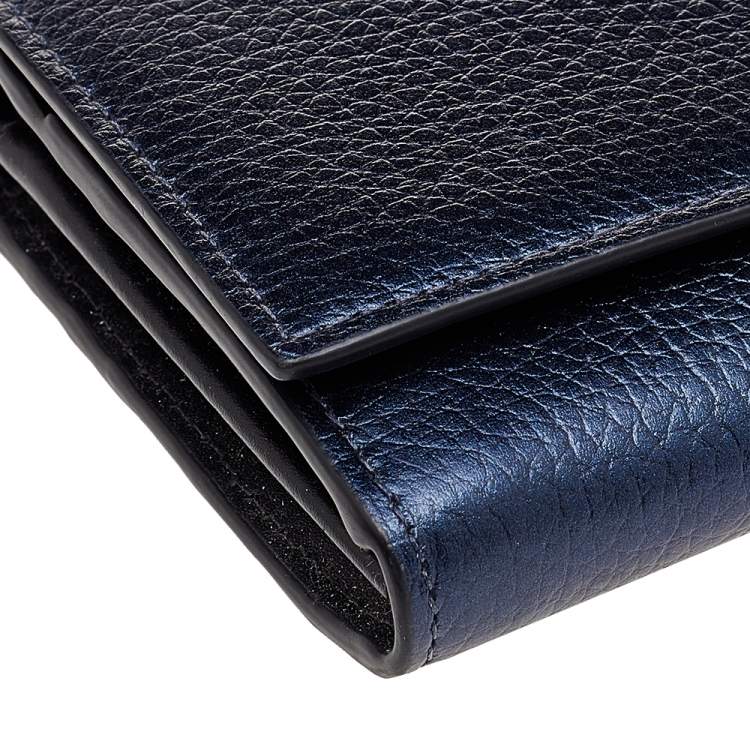 Pre Owned Emporio Armani Metallic Navy Blue Leather Continental Wallet