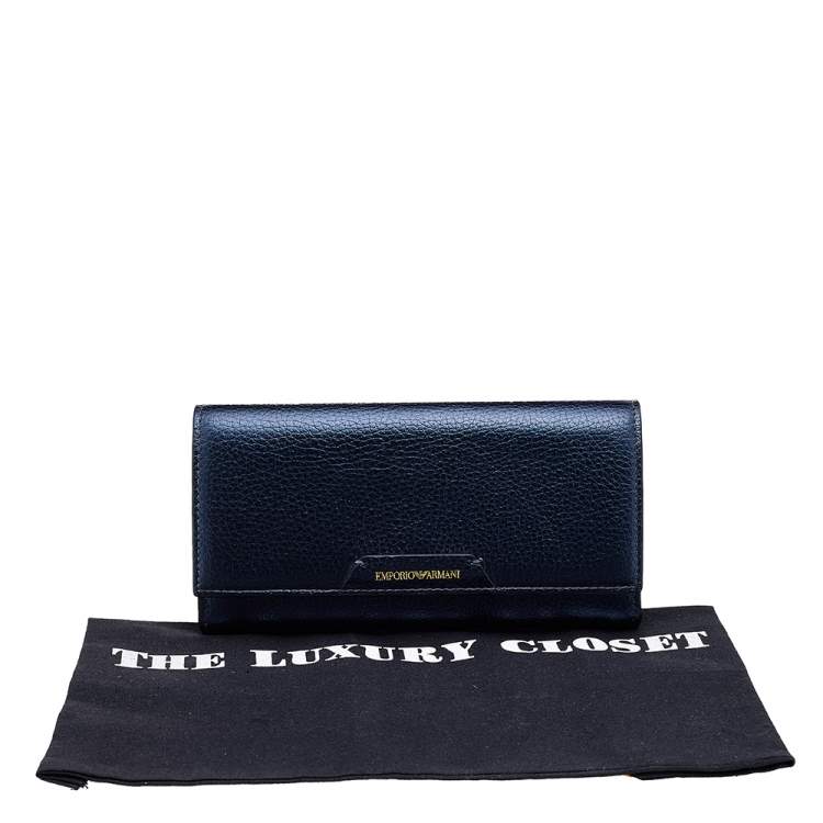 Pre Owned Emporio Armani Metallic Navy Blue Leather Continental Wallet
