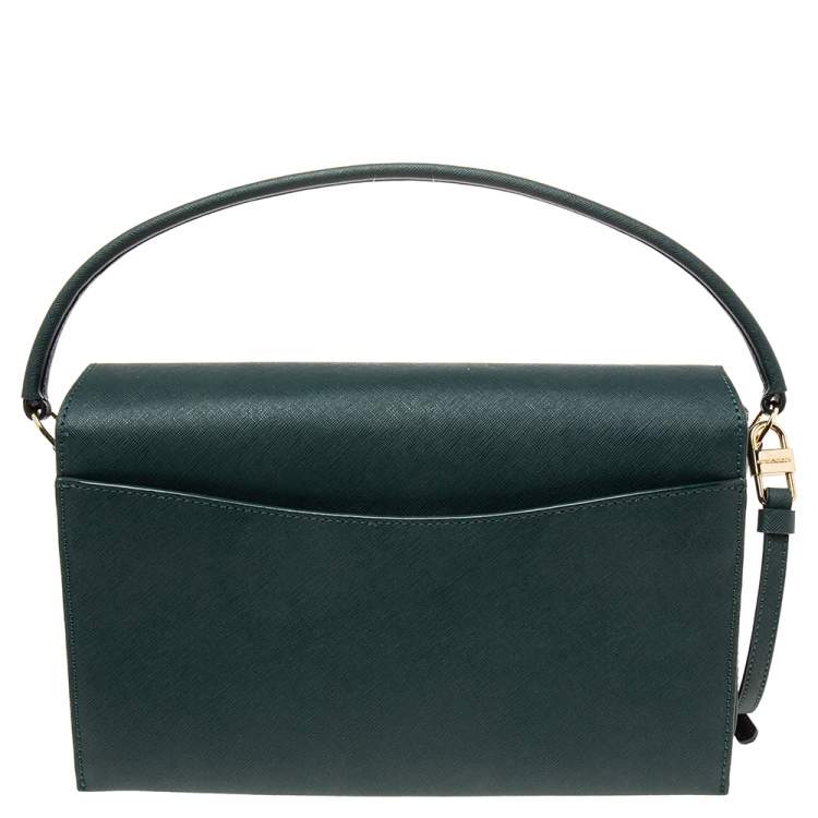 Pre Owned Emporio Armani Dark Green Saffiano Leather Flap Top Handle Bag