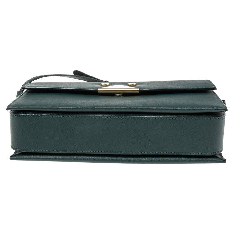 Pre Owned Emporio Armani Dark Green Saffiano Leather Flap Top Handle Bag
