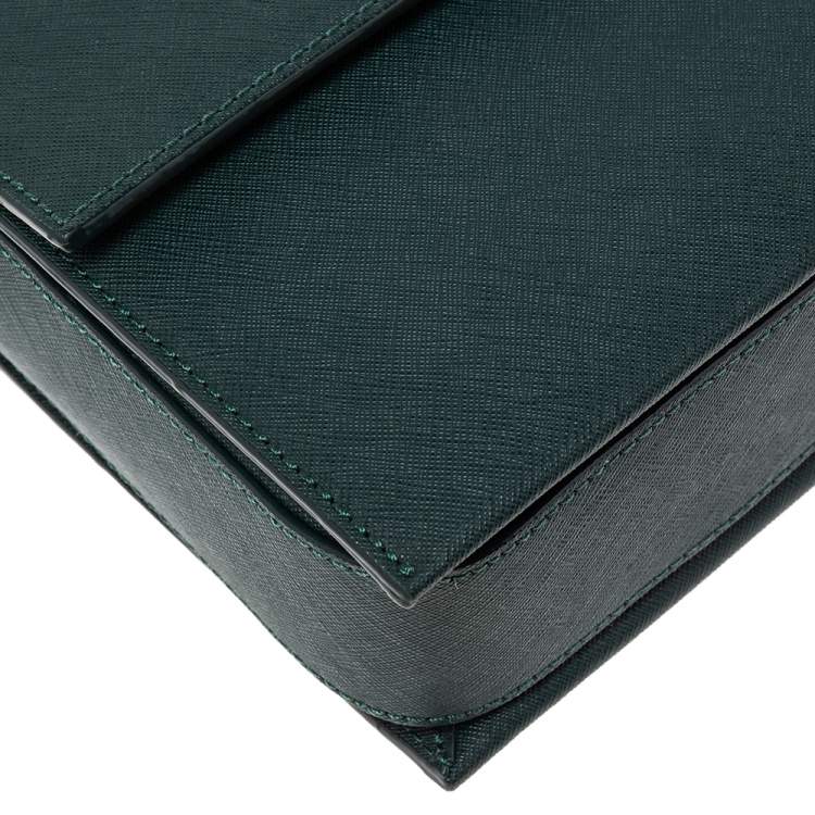 Pre Owned Emporio Armani Dark Green Saffiano Leather Flap Top Handle Bag