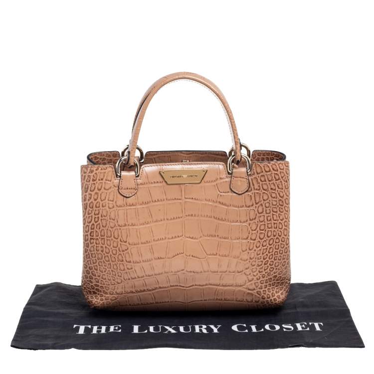 Pre Owned Emporio Armani Brown Croc Embossed Leather Tote