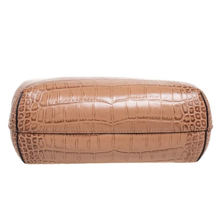 Pre Owned Emporio Armani Brown Croc Embossed Leather Tote