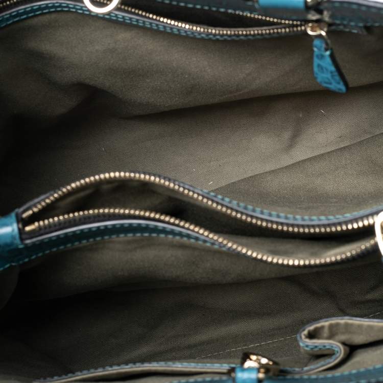 Pre Owned Emporio Armani Ocean Blue Croc Embossed Leather New Beverly Tote