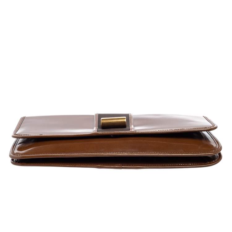 Pre Owned Emporio Armani Brown/Grey Leather And Fabric Long Clutch