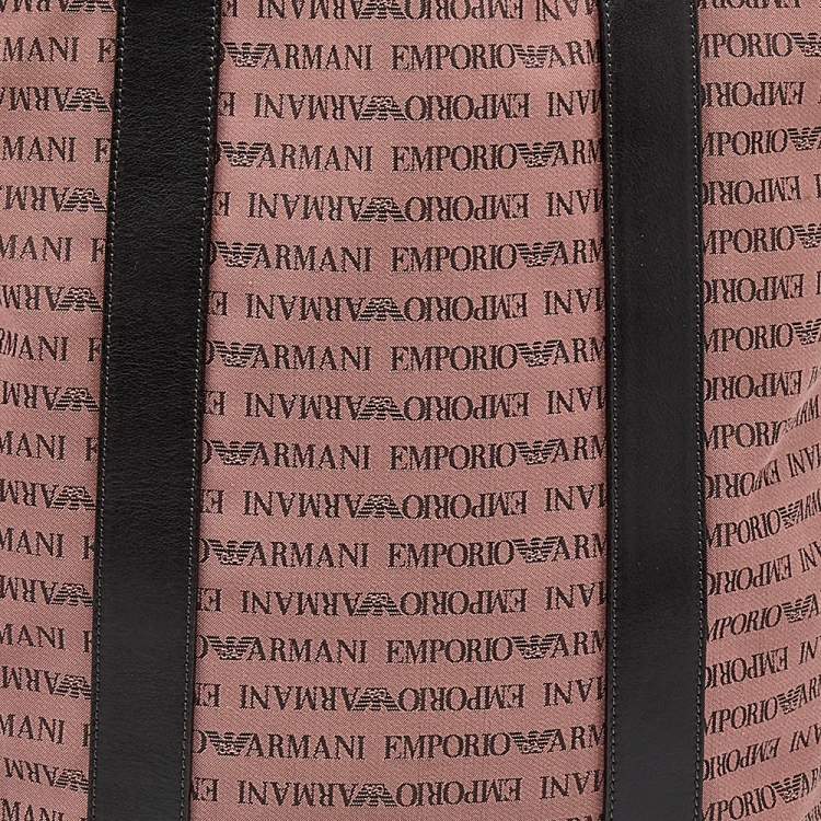 Pre Owned Emporio Armani Old Rose/Dark Brown Logo Print Canvas And Leather Tote