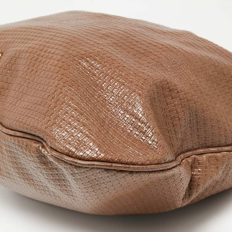 Pre Owned Emporio Armani Brown/Peach Embossed Leather Drawstring Tassel Shoulder Bag