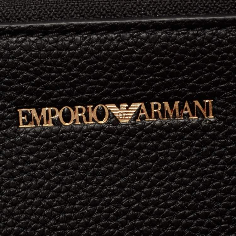 Pre Owned Emporio Armani Black Leather Medium MyEA Shopper Tote