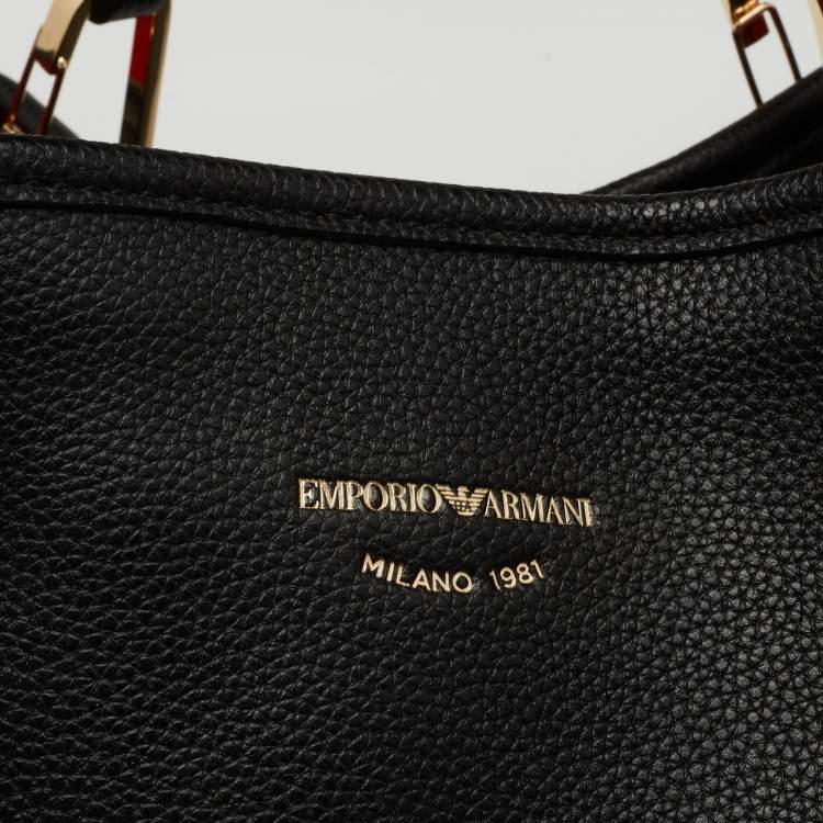 Pre Owned Emporio Armani Black Leather Medium MyEA Shopper Tote