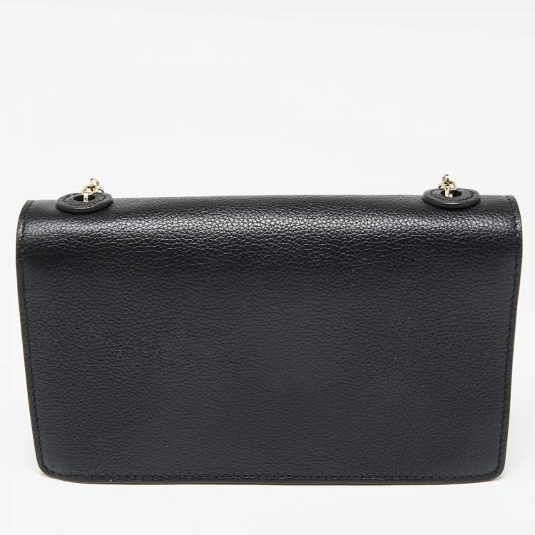 Pre Owned Emporio Armani Black Leather Push Lock Flap Chain Shoulder Bag