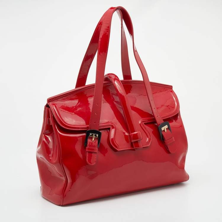 Pre Owned Emporio Armani Red Patent Leather Satchel