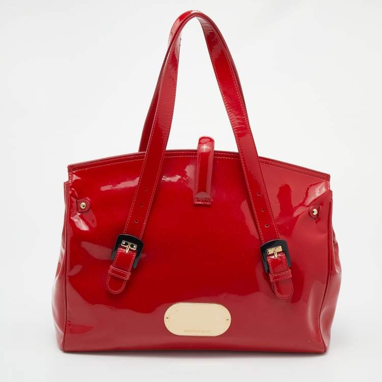 Pre Owned Emporio Armani Red Patent Leather Satchel