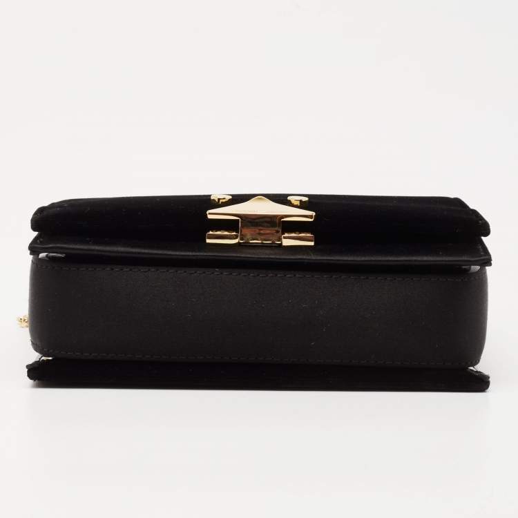 Pre Owned Emporio Armani Black Velvet and Satin Flap Chain Shoulder Bag