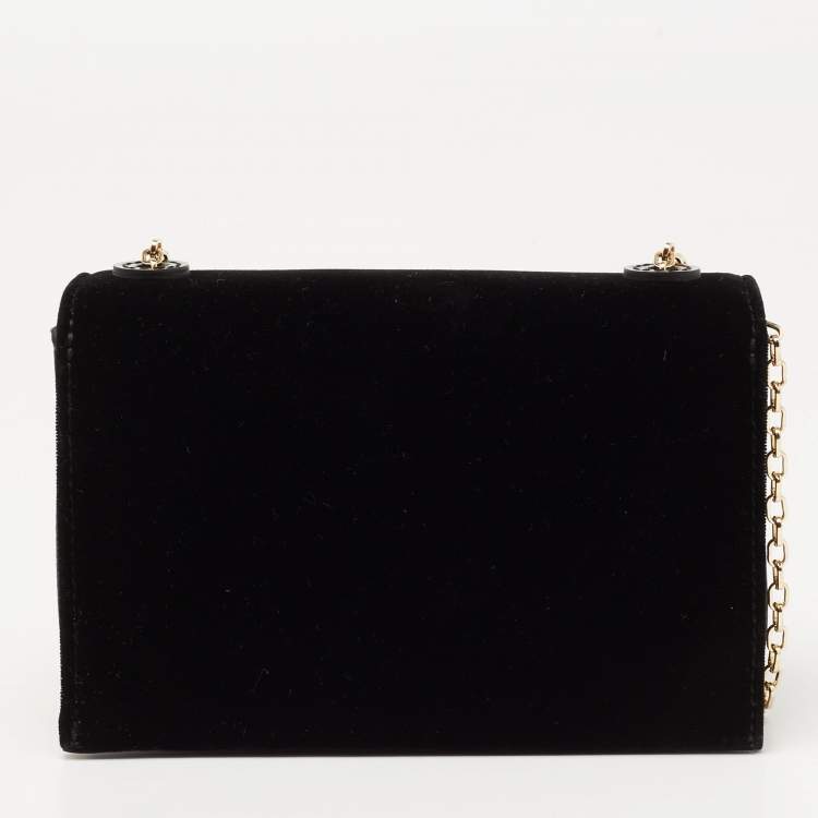 Pre Owned Emporio Armani Black Velvet and Satin Flap Chain Shoulder Bag