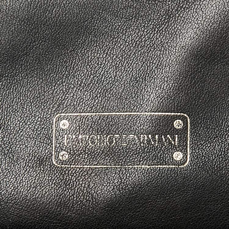 Pre Owned Emporio Armani Black/White Signature Raffia and Leather Tote
